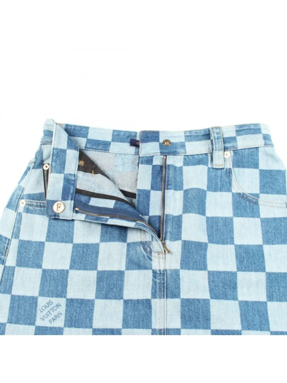 Louis Vuitton Skirt Damier WW Rxz Cotton Denim